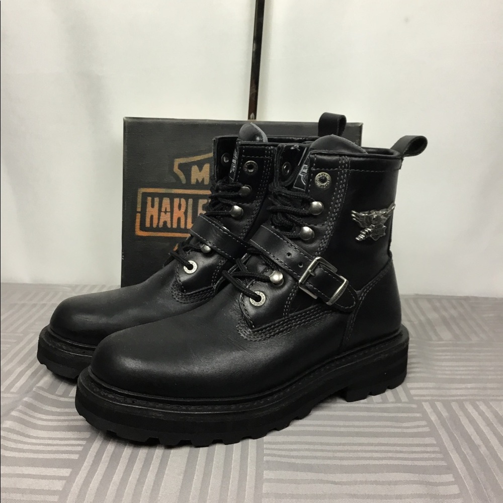 Harley Davidson Apex Motorcycle Boots Black Leather Size 7.5 Women # 84147